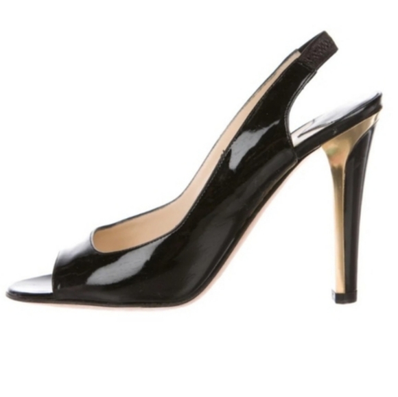 black patent slingback pumps